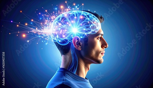 Man's Profile Head Showing Active Brain Activity