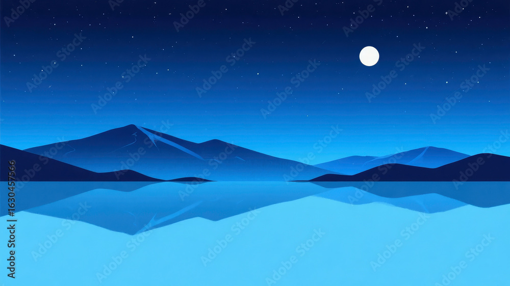 Fototapeta premium Moonlit Night Over Calm Waters with Mountain Reflections