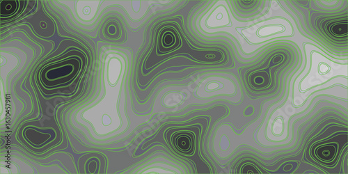 Abstract topographical map with green contours depicting elevation variation over a textured gradient background for design elements