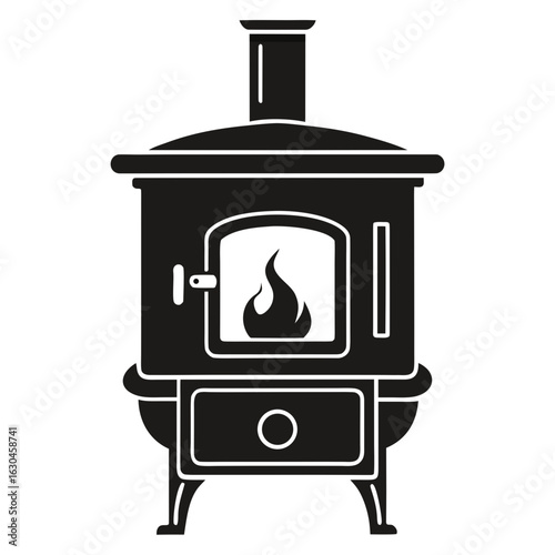 Vintage Coal Stove Silhouette Vector – Simple Retro Cooking Device