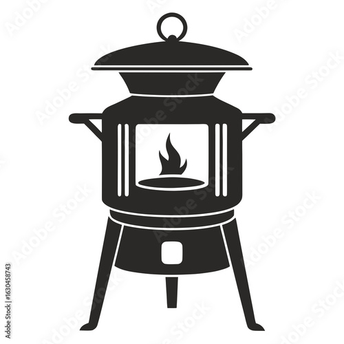 Vintage Coal Stove Silhouette Vector – Simple Retro Cooking Device