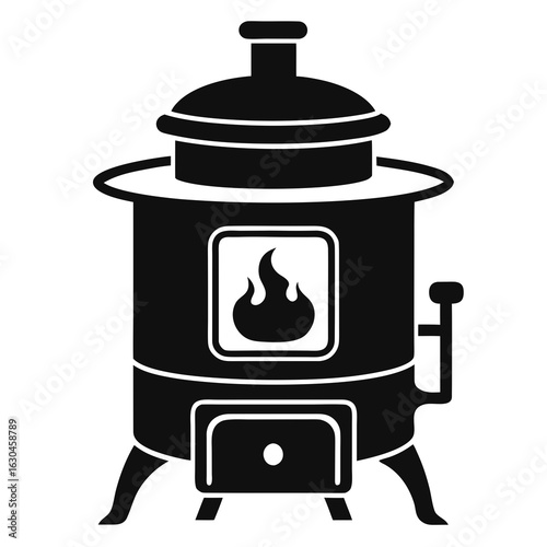 Vintage Coal Stove Silhouette Vector – Simple Retro Cooking Device