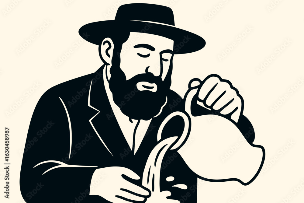 custom made wallpaper toronto digitalA bearded man is depicted in a detailed black and white silhouette, wearing a hat and holding a lantern, set against a backdrop of cinematic and dramatic lighting