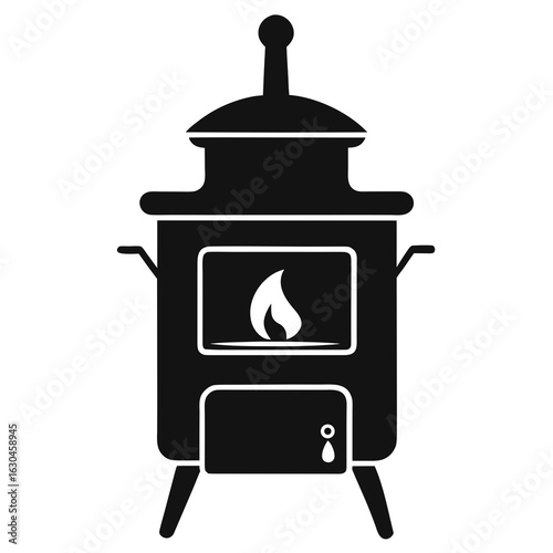 Vintage Coal Stove Silhouette Vector – Simple Retro Cooking Device