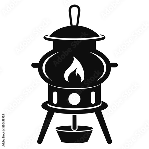 Vintage Coal Stove Silhouette Vector – Simple Retro Cooking Device