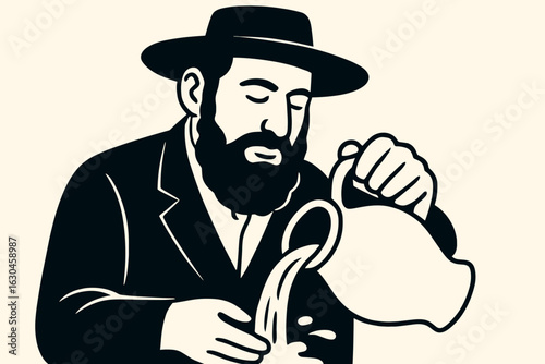 Wallpaper Mural A bearded man is depicted in a detailed black and white silhouette, wearing a hat and holding a lantern, set against a backdrop of cinematic and dramatic lighting Torontodigital.ca