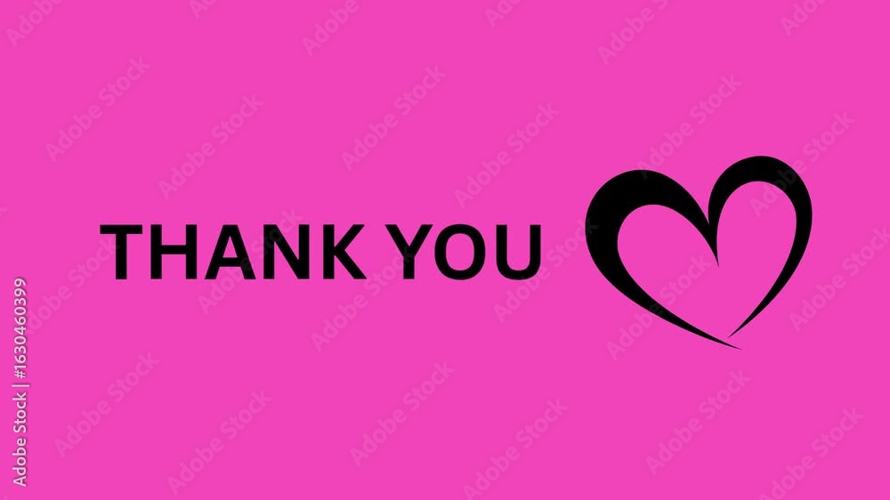 Thank you message with a black heart on a pink background for appreciation and gratitude note