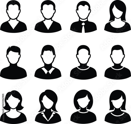 Minimalist user profile icons silhouette isolated on white background