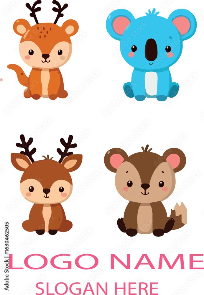 Fototapeta premium Kids animals logo icon vector white background .