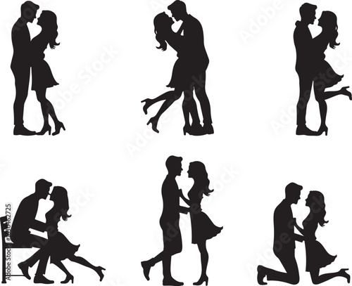 Romantic silhouettes of couples in love, perfect for Valentine's Day cards