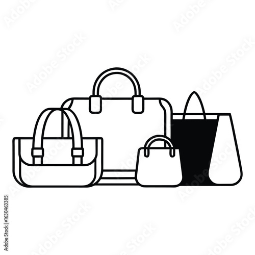 Four black outline and filled bags on white background
