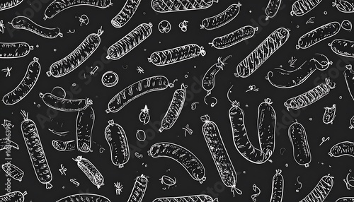 Hand-drawn sausage pattern on chalkboard