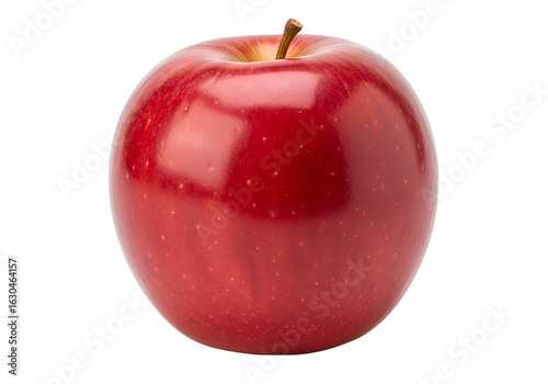 Shiny Red Apple with Brown Stem Isolated on White.