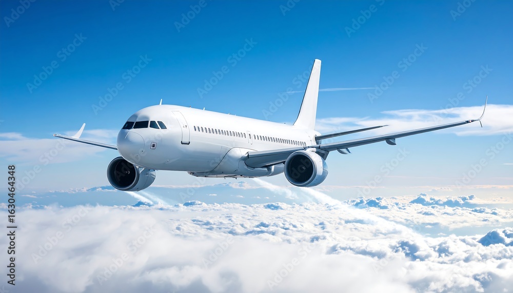 Airplane soaring above fluffy clouds Airplane soaring above fluffy clouds