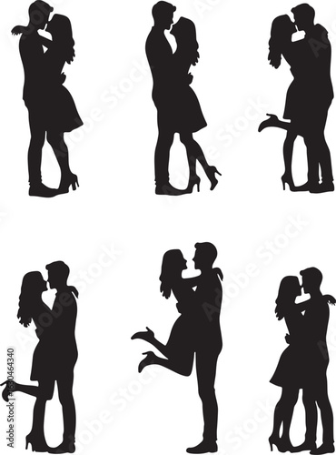 Romantic couple silhouettes sharing intimate moments of love and affection