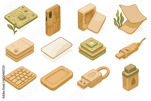 Icons wire casing bamboo bioplastic battery packaging vector icon biodegradable prototype tech