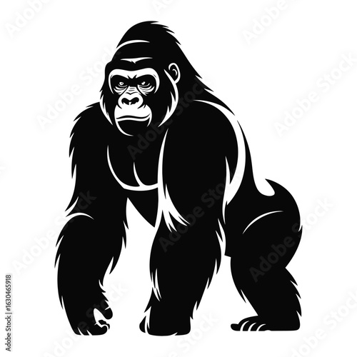 Gorilla standing pose silhouette powerful wild animal vector isolated on white background