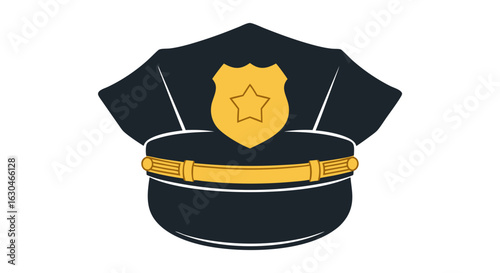 Stylized Illustration of a Law Enforcement Officer's Cap with Gold Accents and Shield