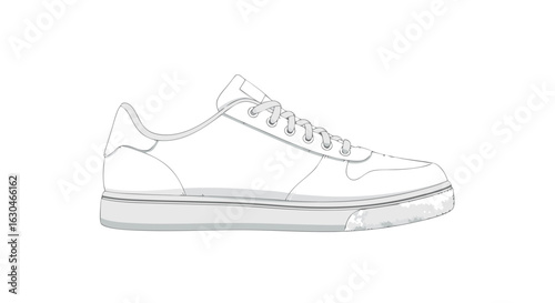 Stylized monochrome drawing showcases modern low-top sneaker design with a clean aesthetic, highlighting details in its structure and form