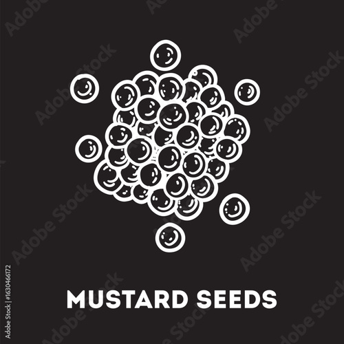 Mustard seeds sketch. Hand drawn vector illustration. Handful of spice. Kitchen spice.