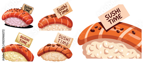 Salmon Nigiri Sushi With Sesame Seeds And Sign food japanese
