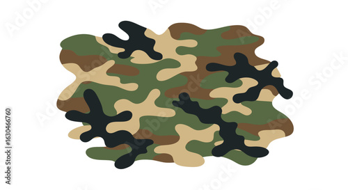 Abstract camouflage pattern featuring a mix of earth tones, with a modern, stylized design evoking stealth and visual concealment for diverse