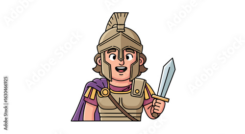 Stylized depiction of a heroic Roman legionary ready for valorous conflict and strategy with a gleaming sword, embodying courage and authority