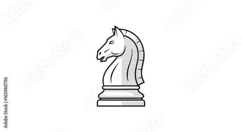Elegant monochrome illustration of a chess knight piece with refined linework and subtle shading showcasing strategic prowess and intellectual