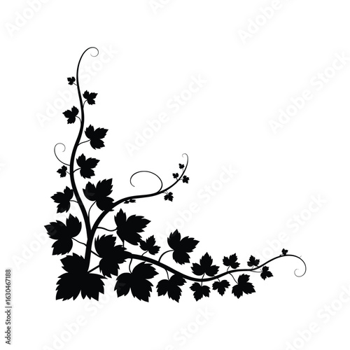 Black silhouette of a grapevine border design with leaves