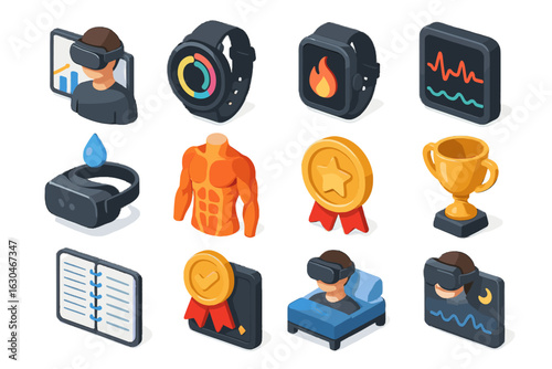 Analysis chart vector icon vr daily goal logbook fitness sleep virtual progress