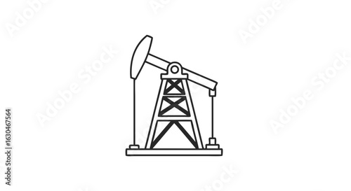 Minimalist oil pumpjack illustration showcasing energy production equipment and resource extraction on a clean white background