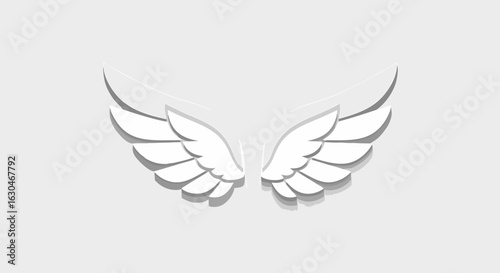 Elegant ethereal wings, angelic flight symbol depicted in minimalist style, with smooth transitions and subtle shadows, against a neutral background