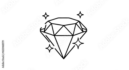 Monochrome Diamond Icon Displaying Sparkling Shimmering Radiance and Elegance Shining Bright with Brilliance Reflecting Light Through Facets in