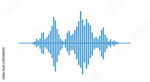 Vibrant azure audio frequency visualization depicting symmetrical waveform dynamics and soundwave oscillation pattern representation isolated on a