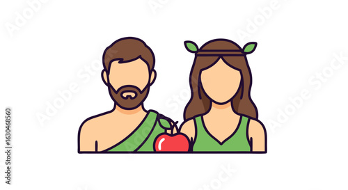 Illustrative depiction of Adam and Eve with apple, symbolizing biblical creation narrative and concepts of temptation and original sin origin myth