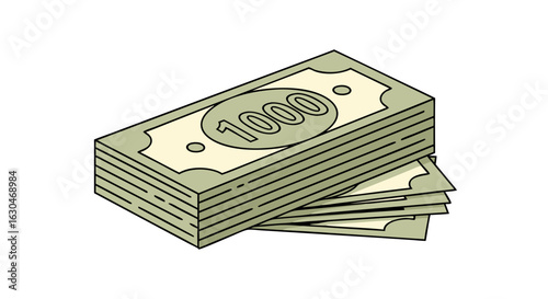 Illustrative depiction of a stack of thousand-dollar bills showcasing financial wealth and economic resources in a simple cartoon style