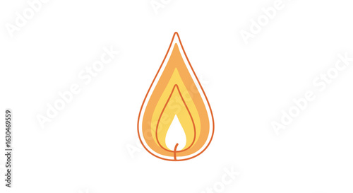 Stylized flame with layered color gradients, embodying warmth and illumination depicted on white backdrop isolated illustration