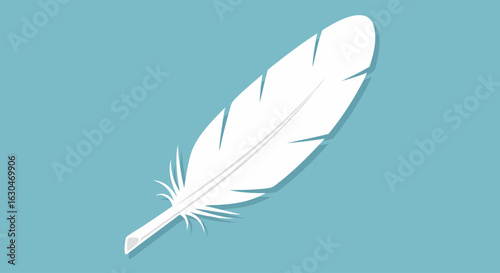Minimalistic Feather Illustration on Sky Blue Canvas Showcasing Purity and Weightlessness in Digital Artistry