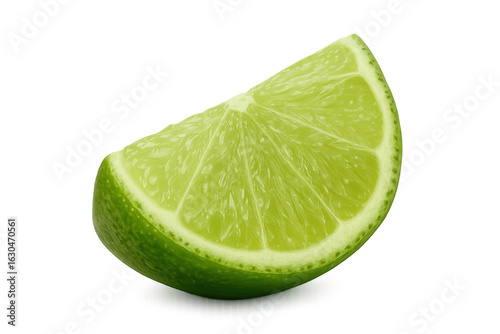 Fresh lime wedge showcasing its vibrant green color and juicy texture, isolated on a transparent background © Michael