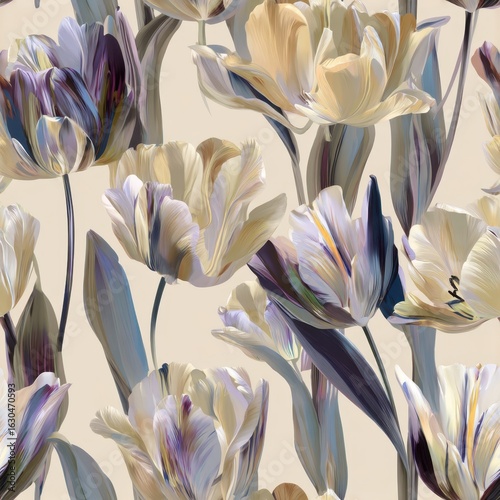 Elegant Pastel Tulips Pattern in Abstract Floral Digital Art.