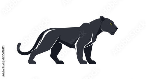 Stylized Black Panther Illustration with Geometric Design on Plain Background