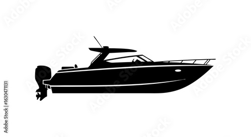 Sleek Silhouette: Graphic Representation of a Modern Motorboat on the Water, Expressing Style and Freedom
