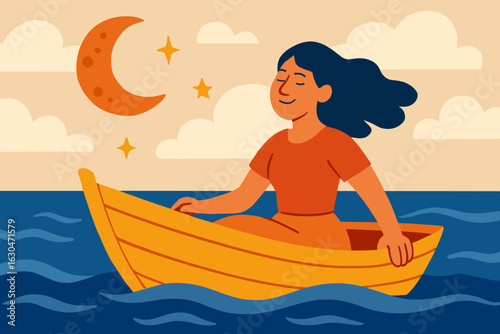 Summer holidays on sea with happy people group enjoying beach activities, banana riding, and motorboat pulling at a tropical resort in a cartoon flat nowadays vector concept of water extreme