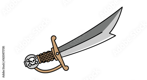 Pirate's Cutlass Isolated Illustration: A Symbolic Emblem of Adventure and Maritime History ready for vector editing applications
