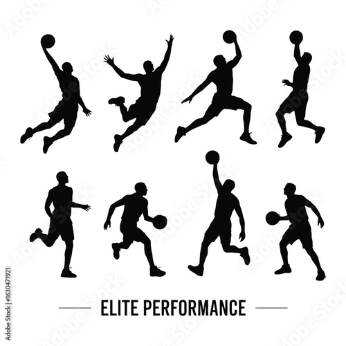 Basketball players in action silhouettes jumping