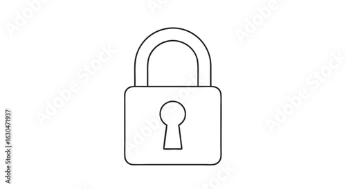 Monochrome depiction of a traditional padlock design, featuring a single keyhole and simplistic outline illustration