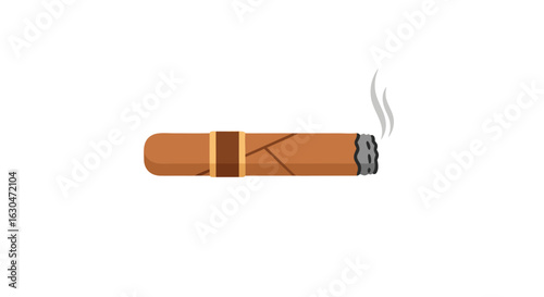 Stylized Illustration of a Lit Cigar Emitting Smoke on a Pure White Background Depicting Relaxation 150 characters
