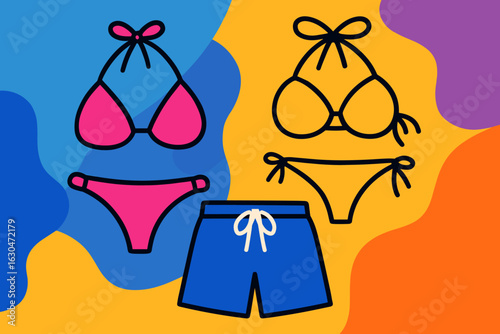 Vector illustration of summer vacation: design of beachwear and accessories for lifestyle and fashion