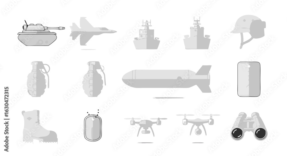Fototapeta premium Vector Illustration Showcasing a Range of Military Equipment and Technologies for Defense and Strategy Purposes