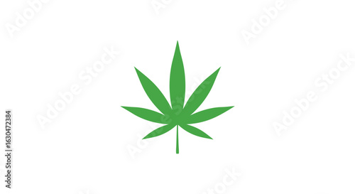 A minimalistic green cannabis leaf on a white background as a symbol for legalization, medical use and recreational purposes with a modern vibe